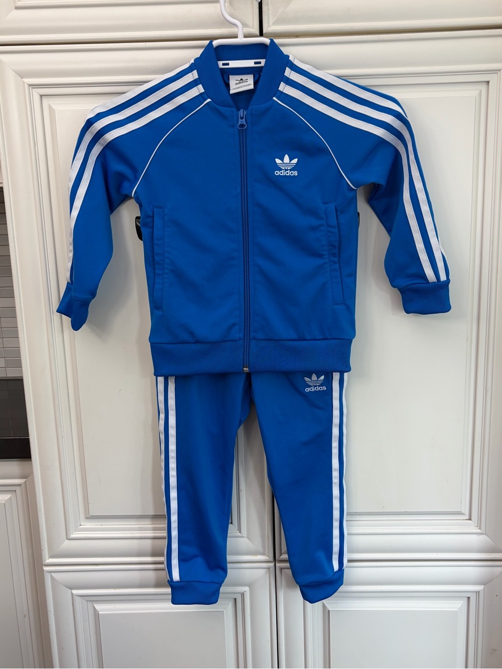 Adidas unisex kids blue stripe track pants